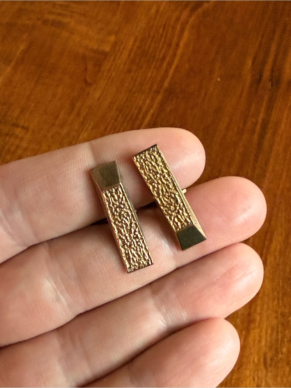 Finland Gold/Bronze-Tone Textured Bar Cufflinks Brutalist 1970’s Vintage
